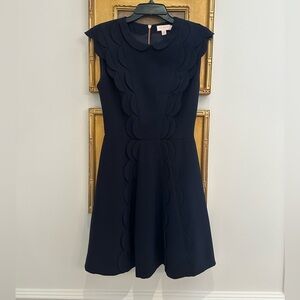 Ted Baker Scalloped Sleeve Skater Dress. Navy size 2